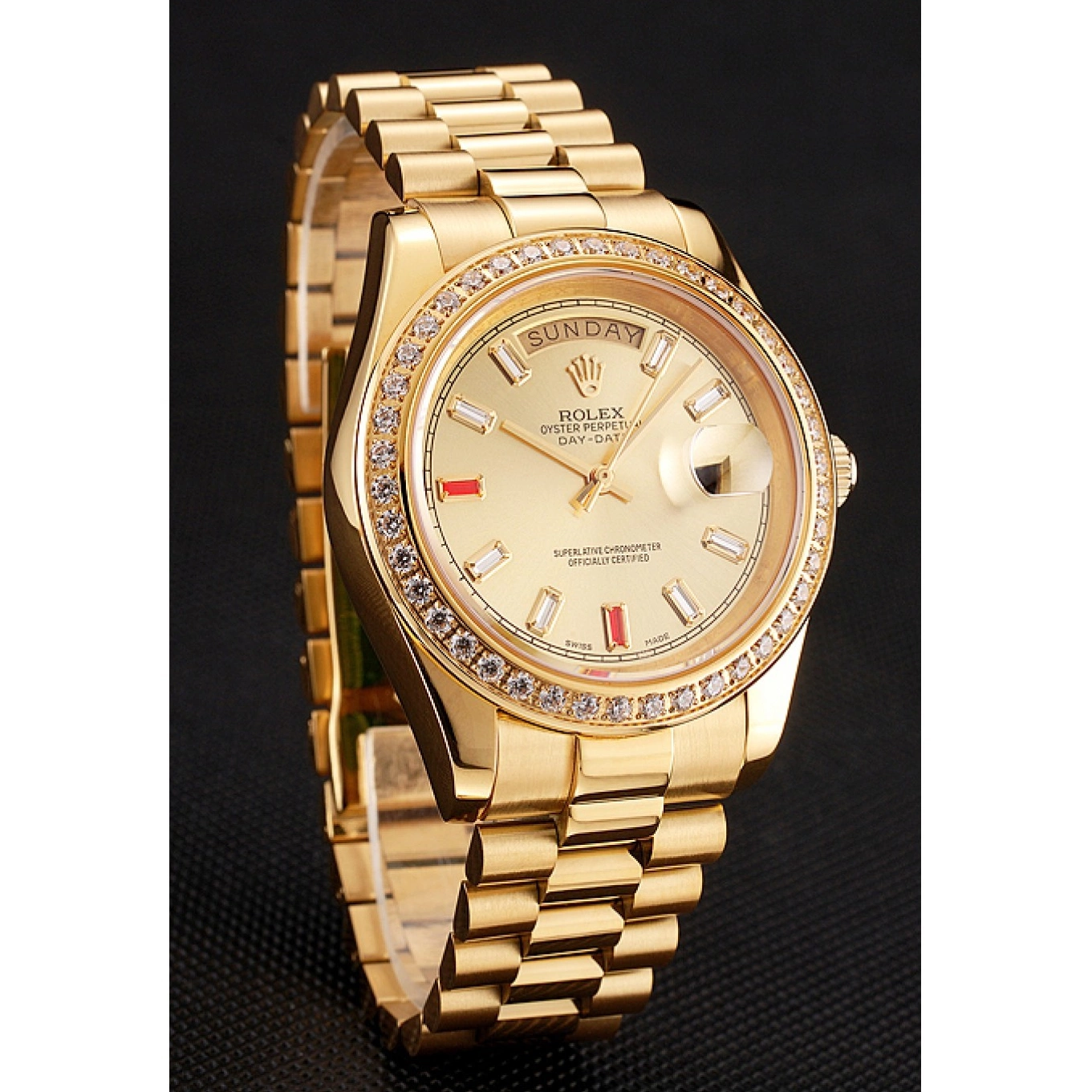 MiroTime 0812 Swiss Rolex Day-Date Diamonds And Rubies Champagne Dial Gold Bracelet 1454100